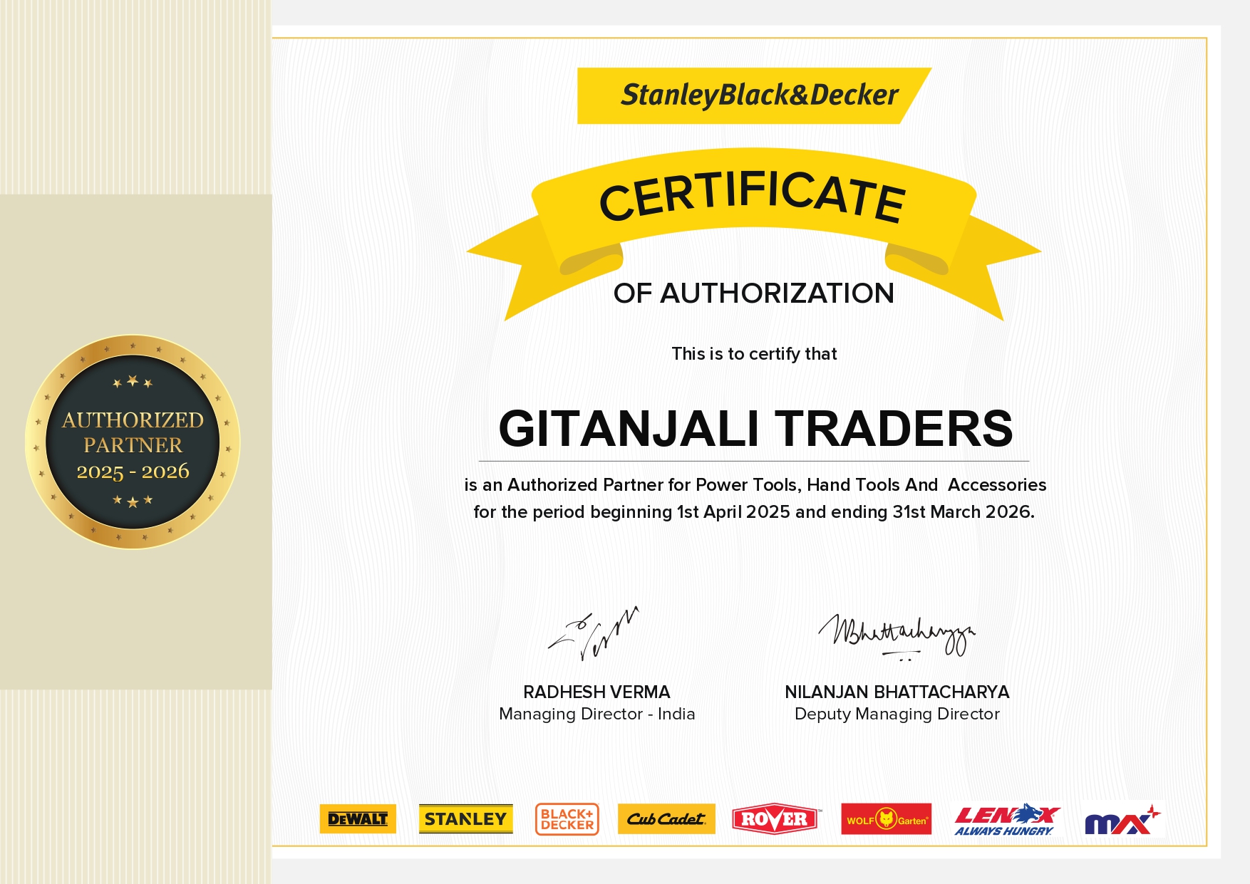 Dealer-Authorization 2025 Certificate